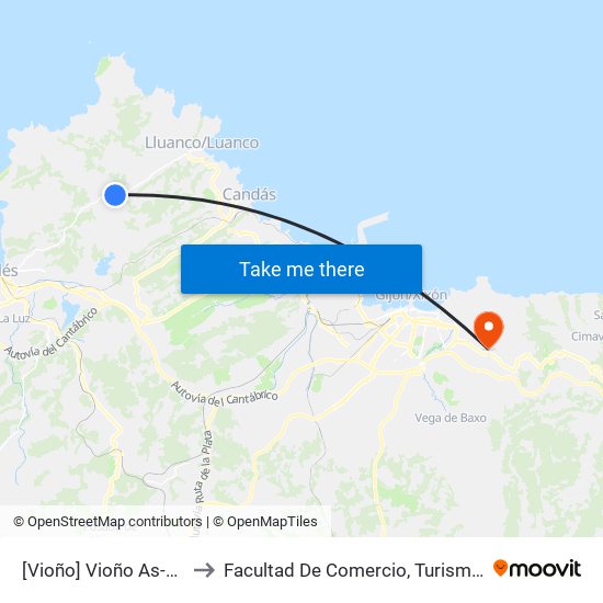 [Vioño]  Vioño As-238 Km8 [Cta 21416] to Facultad De Comercio, Turismo Y Ciencias Sociales Jovellanos map