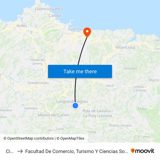 Ciaño to Facultad De Comercio, Turismo Y Ciencias Sociales Jovellanos map