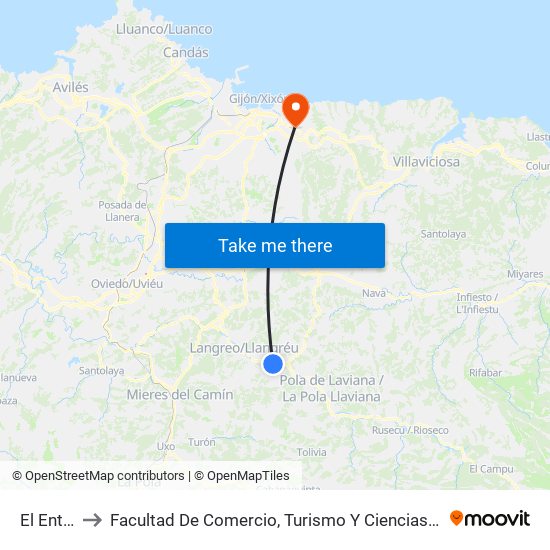El Entrego to Facultad De Comercio, Turismo Y Ciencias Sociales Jovellanos map