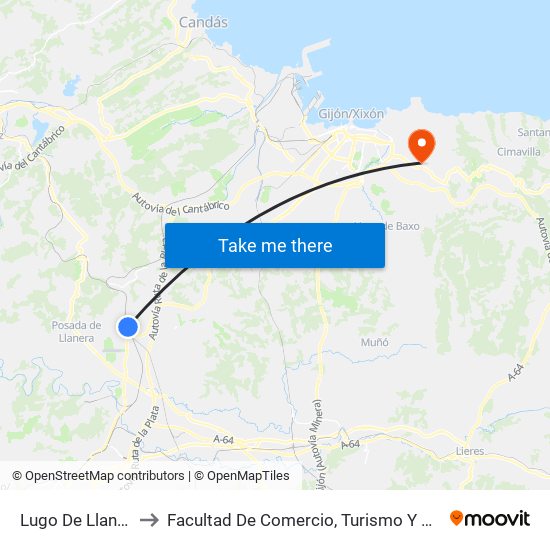 Lugo De Llanera Estación to Facultad De Comercio, Turismo Y Ciencias Sociales Jovellanos map