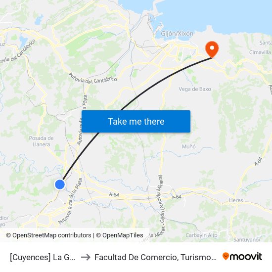 [Cuyences]  La Granxa [Cta 04210] to Facultad De Comercio, Turismo Y Ciencias Sociales Jovellanos map
