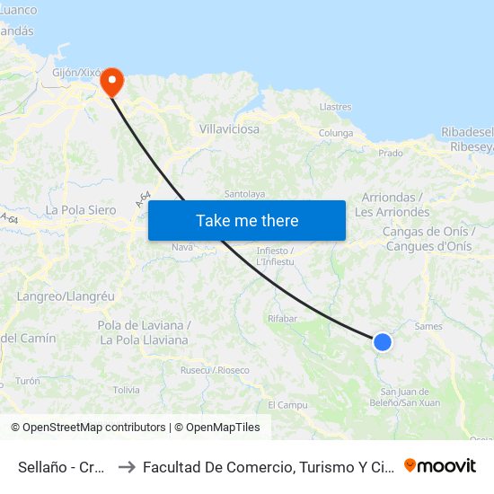 Sellaño - Cruce Priesca to Facultad De Comercio, Turismo Y Ciencias Sociales Jovellanos map