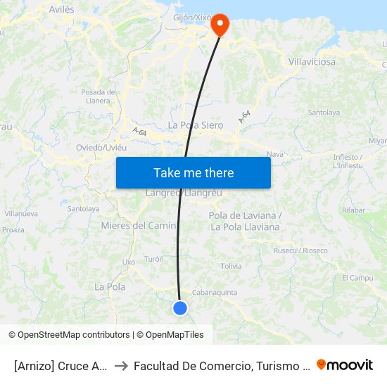 [Arnizo]  Cruce Arnizo [Cta 18278] to Facultad De Comercio, Turismo Y Ciencias Sociales Jovellanos map