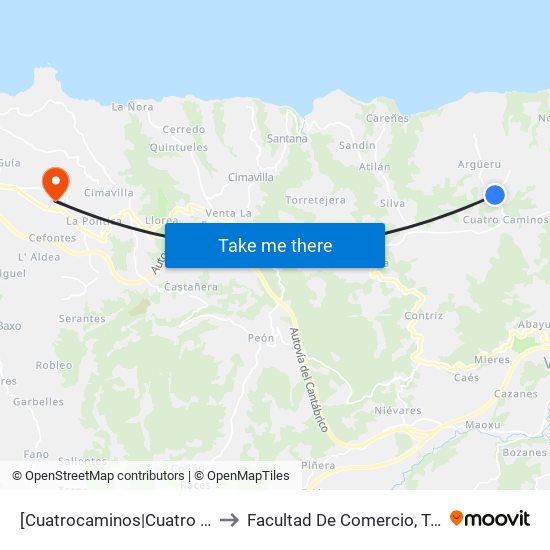 [Cuatrocaminos|Cuatro Caminos]  Cuatrocaminos [Cta 20878] to Facultad De Comercio, Turismo Y Ciencias Sociales Jovellanos map