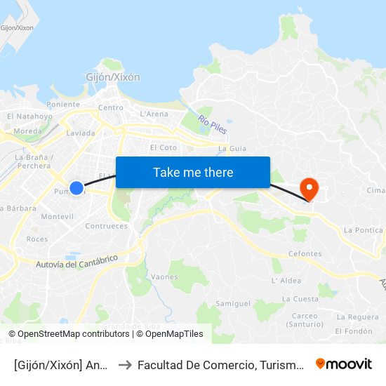 [Gijón/Xixón]  Andalucía [Cta 21141] to Facultad De Comercio, Turismo Y Ciencias Sociales Jovellanos map