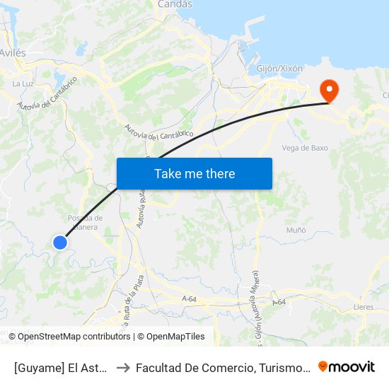 [Guyame]  El Asturcón [Cta 21318] to Facultad De Comercio, Turismo Y Ciencias Sociales Jovellanos map