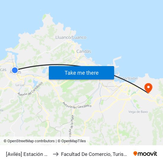 [Avilés]  Estación Bus Avilés [Cta 00161] to Facultad De Comercio, Turismo Y Ciencias Sociales Jovellanos map