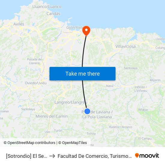 [Sotrondio]  El Serrallo [Cta 00445] to Facultad De Comercio, Turismo Y Ciencias Sociales Jovellanos map