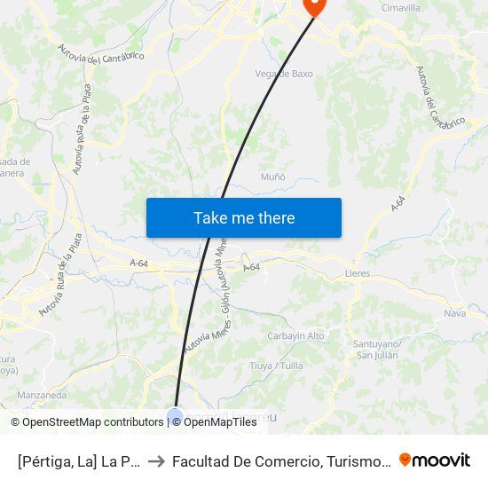 [Pértiga, La]  La Pértiga [Cta 01148] to Facultad De Comercio, Turismo Y Ciencias Sociales Jovellanos map