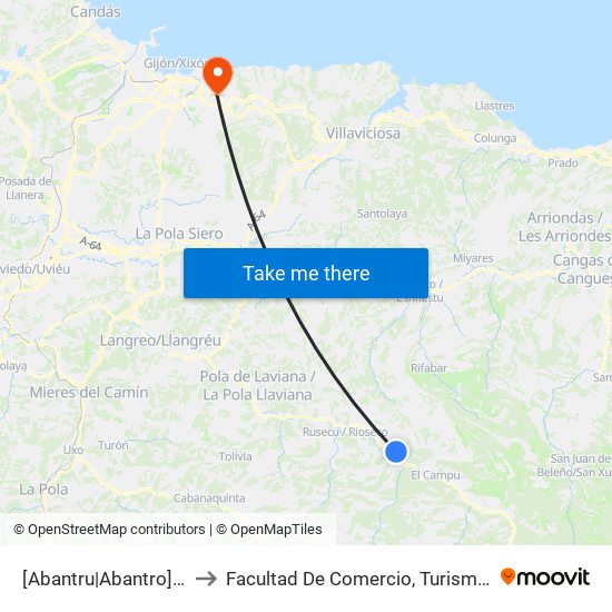[Abantru|Abantro]  Abantru [Cta 01216] to Facultad De Comercio, Turismo Y Ciencias Sociales Jovellanos map