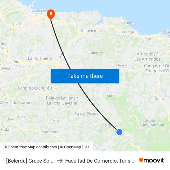 [Belerda]  Cruce Soto De Caso [Cta 01220] to Facultad De Comercio, Turismo Y Ciencias Sociales Jovellanos map