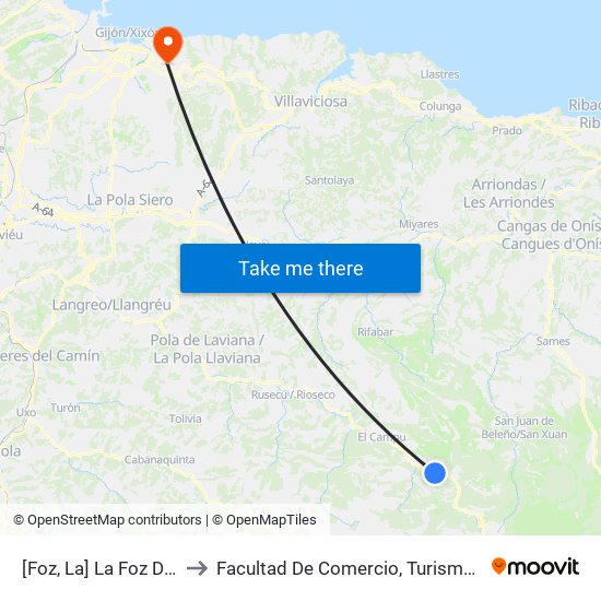 [Foz, La]  La Foz De Caso [Cta 01225] to Facultad De Comercio, Turismo Y Ciencias Sociales Jovellanos map