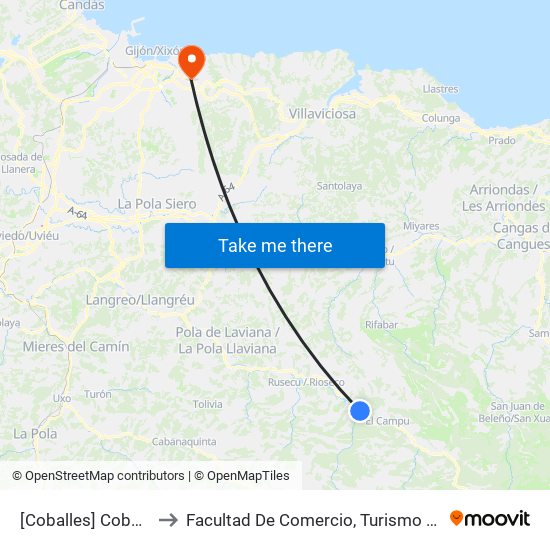 [Coballes]  Coballes [Cta 01230] to Facultad De Comercio, Turismo Y Ciencias Sociales Jovellanos map