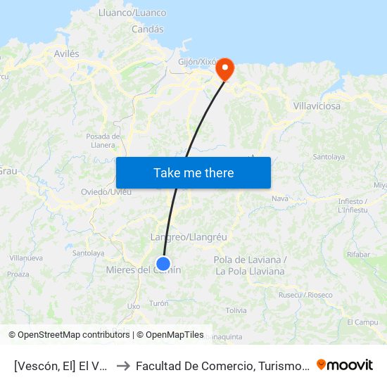 [Vescón, El]  El Vescón [Cta 01276] to Facultad De Comercio, Turismo Y Ciencias Sociales Jovellanos map