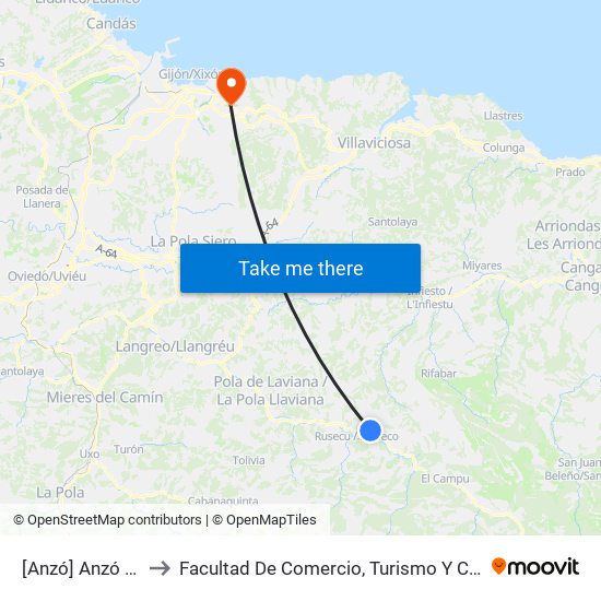 [Anzó]  Anzó [Cta 01284] to Facultad De Comercio, Turismo Y Ciencias Sociales Jovellanos map