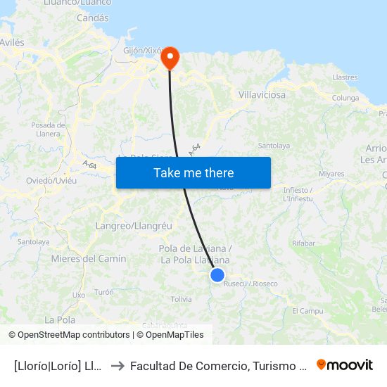 [Llorío|Lorío]  Llorío [Cta 01287] to Facultad De Comercio, Turismo Y Ciencias Sociales Jovellanos map