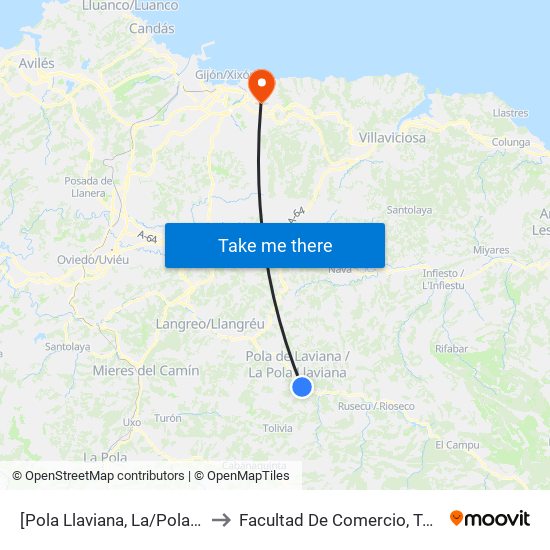 [Pola Llaviana, La/Pola De Laviana]  Solavega [Cta 01292] to Facultad De Comercio, Turismo Y Ciencias Sociales Jovellanos map