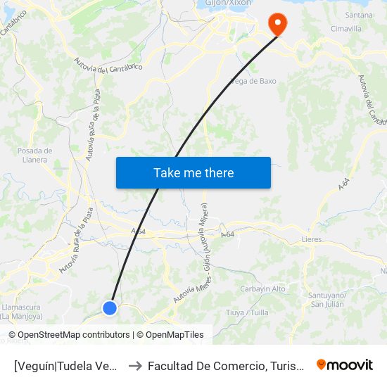 [Veguín|Tudela Veguín]  Renfe [Cta 01303] to Facultad De Comercio, Turismo Y Ciencias Sociales Jovellanos map