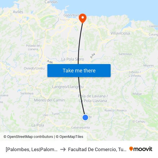 [Palombes, Les|Palomas, Las]  Cruce Tolivia [Cta 01331] to Facultad De Comercio, Turismo Y Ciencias Sociales Jovellanos map