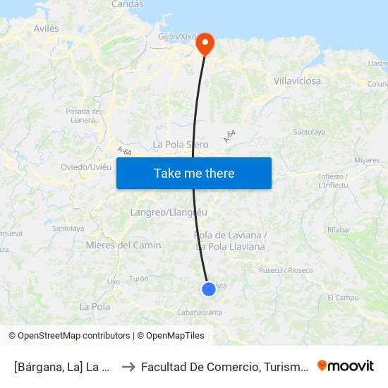 [Bárgana, La]  La Bárgana [Cta 01332] to Facultad De Comercio, Turismo Y Ciencias Sociales Jovellanos map