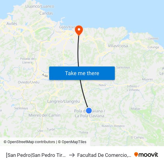 [San Pedro|San Pedro Tiraña]  Iglesia San Pedro De Tiraña [Cta 01358] to Facultad De Comercio, Turismo Y Ciencias Sociales Jovellanos map