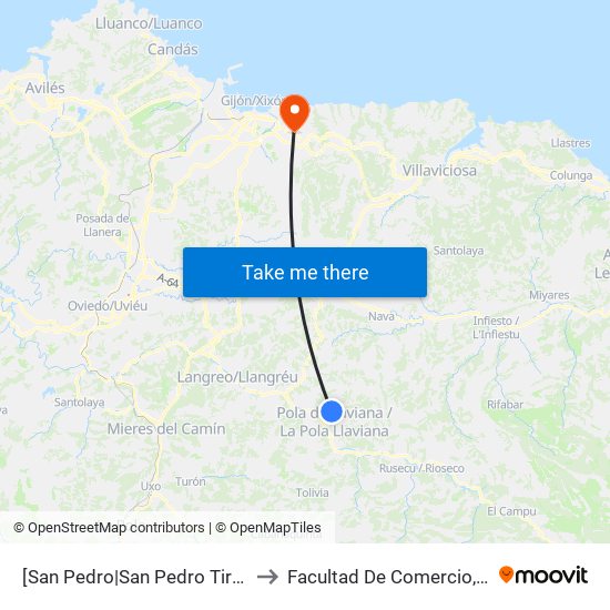 [San Pedro|San Pedro Tiraña]  Iglesia San Pedro De Tiraña [Cta 01359] to Facultad De Comercio, Turismo Y Ciencias Sociales Jovellanos map