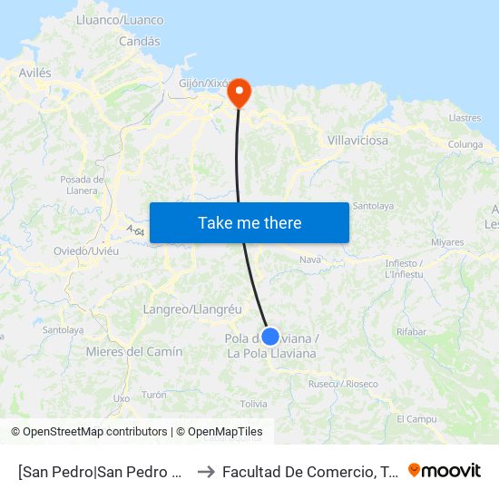 [San Pedro|San Pedro Tiraña]  Cruce L´Ordaliegu [Cta 01360] to Facultad De Comercio, Turismo Y Ciencias Sociales Jovellanos map