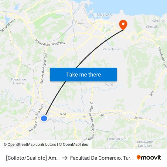 [Colloto/Cualloto]  Ambulatorio - Puente [Cta 03595] to Facultad De Comercio, Turismo Y Ciencias Sociales Jovellanos map