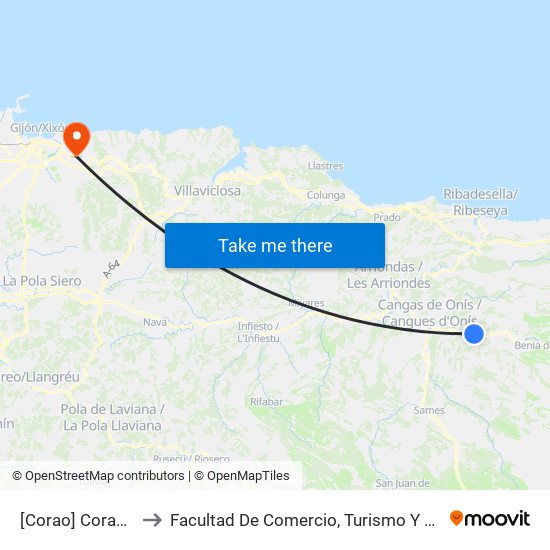 [Corao]  Corao [Cta 03601] to Facultad De Comercio, Turismo Y Ciencias Sociales Jovellanos map