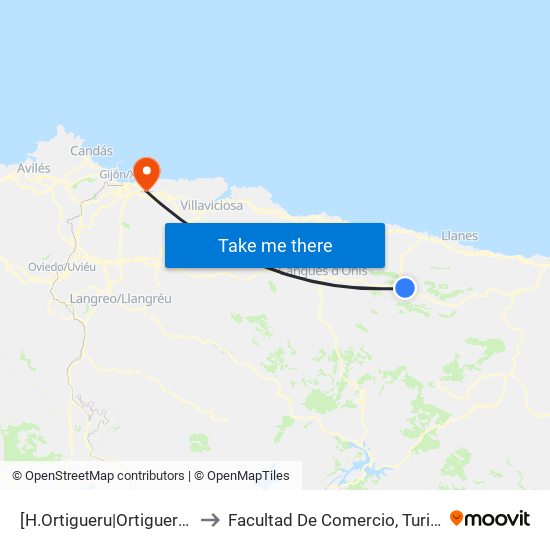 [H.Ortigueru|Ortiguero]  Cruce La Salce [Cta 03644] to Facultad De Comercio, Turismo Y Ciencias Sociales Jovellanos map
