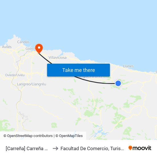 [Carreña]  Carreña De Cabrales [Cta 03655] to Facultad De Comercio, Turismo Y Ciencias Sociales Jovellanos map