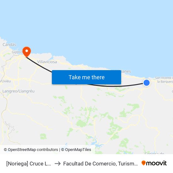 [Noriega]  Cruce La Piñera [Cta 03668] to Facultad De Comercio, Turismo Y Ciencias Sociales Jovellanos map