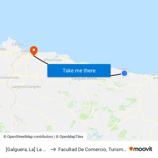 [Galguera, La]  La Galguera [Cta 03680] to Facultad De Comercio, Turismo Y Ciencias Sociales Jovellanos map