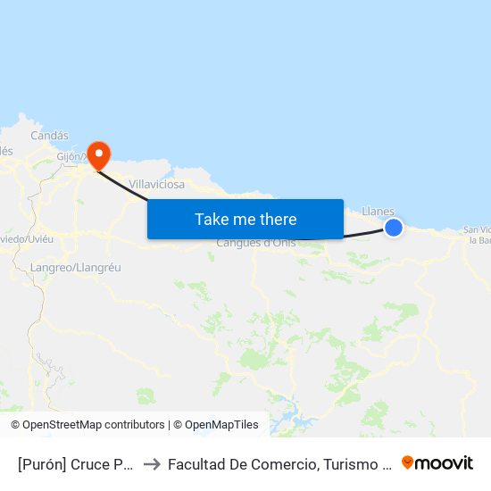 [Purón]  Cruce Purón [Cta 03686] to Facultad De Comercio, Turismo Y Ciencias Sociales Jovellanos map