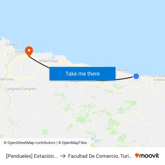 [Pendueles]  Estación Feve Pendueles [Cta 03705] to Facultad De Comercio, Turismo Y Ciencias Sociales Jovellanos map