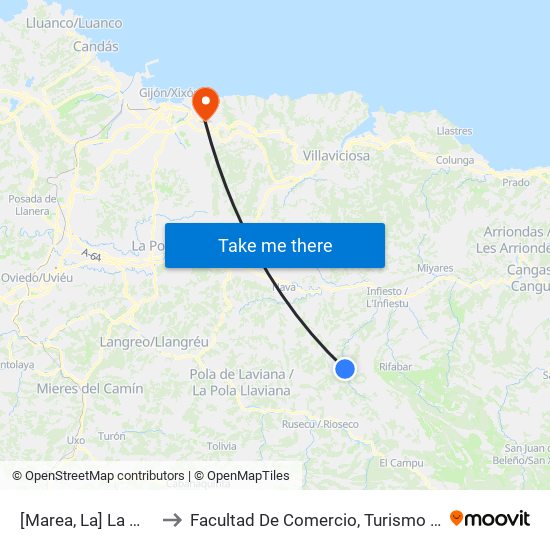 [Marea, La]  La Marea [Cta 03712] to Facultad De Comercio, Turismo Y Ciencias Sociales Jovellanos map