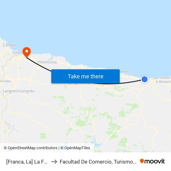 [Franca, La]  La Franca [Cta 03715] to Facultad De Comercio, Turismo Y Ciencias Sociales Jovellanos map