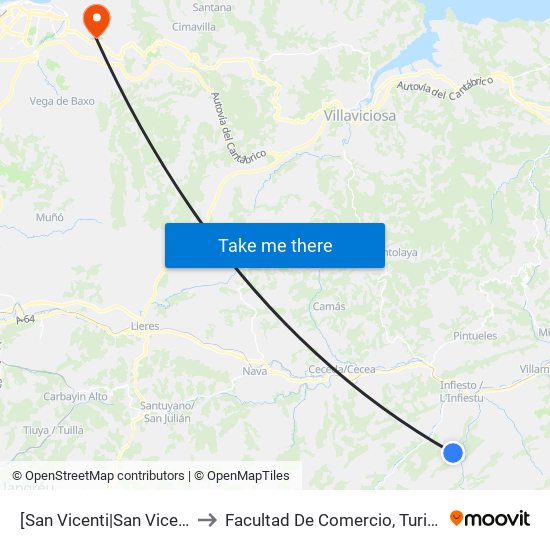 [San Vicenti|San Vicente]  San Vicenti [Cta 03717] to Facultad De Comercio, Turismo Y Ciencias Sociales Jovellanos map