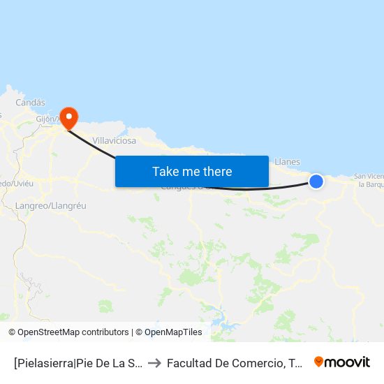 [Pielasierra|Pie De La Sierra]  Pie De La Sierra [Cta 03726] to Facultad De Comercio, Turismo Y Ciencias Sociales Jovellanos map