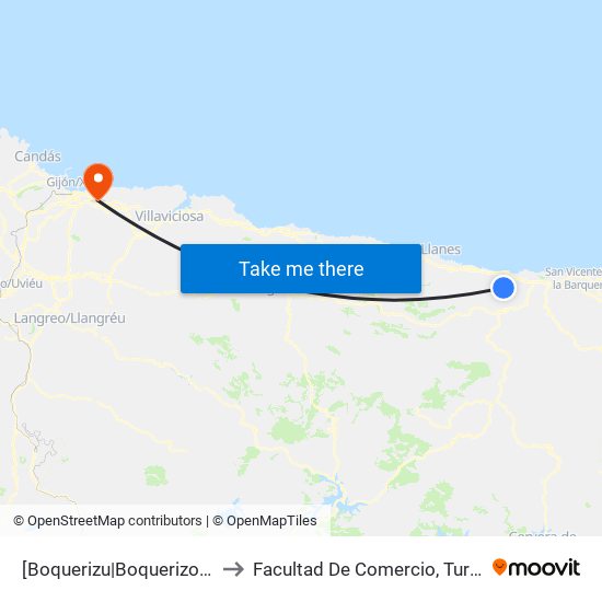 [Boquerizu|Boquerizo]  Cruce La Concha [Cta 03742] to Facultad De Comercio, Turismo Y Ciencias Sociales Jovellanos map