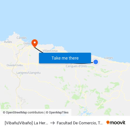 [Vibañu|Vibaño]  La Herrería - Cruce La Llende [Cta 03776] to Facultad De Comercio, Turismo Y Ciencias Sociales Jovellanos map
