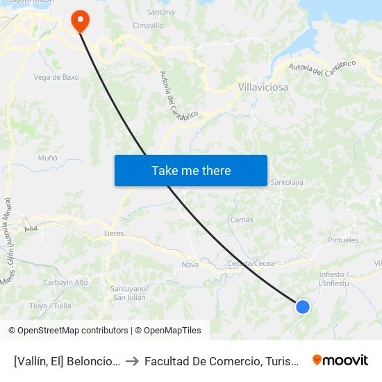[Vallín, El]  Beloncio - El Llano [Cta 03804] to Facultad De Comercio, Turismo Y Ciencias Sociales Jovellanos map