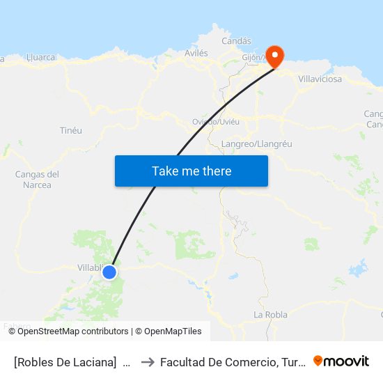 [Robles De Laciana]  Robles De Laciana [Cta 05949] to Facultad De Comercio, Turismo Y Ciencias Sociales Jovellanos map