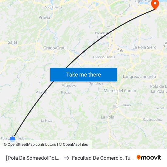 [Pola De Somiedo|Pola, La]  La Pola Somiedo [Cta 5976] to Facultad De Comercio, Turismo Y Ciencias Sociales Jovellanos map