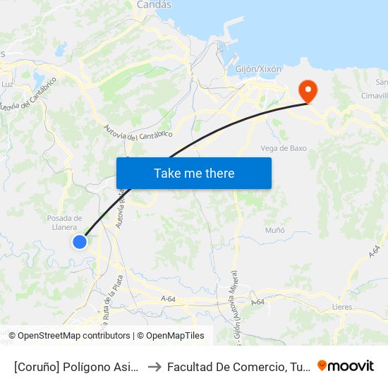 [Coruño]  Polígono Asipo Calle A - Parcela 4 [Cta 06066] to Facultad De Comercio, Turismo Y Ciencias Sociales Jovellanos map