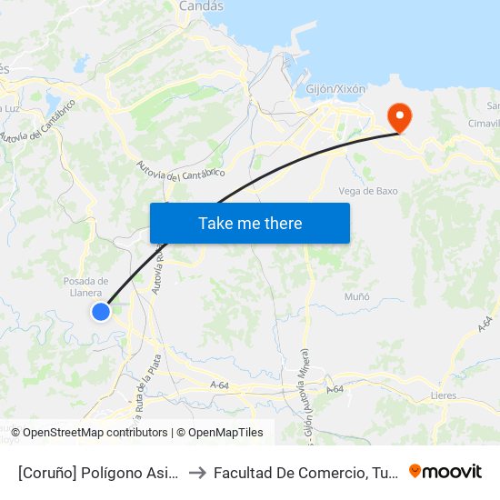[Coruño]  Polígono Asipo Calle B Cecaviso [Cta 06069] to Facultad De Comercio, Turismo Y Ciencias Sociales Jovellanos map