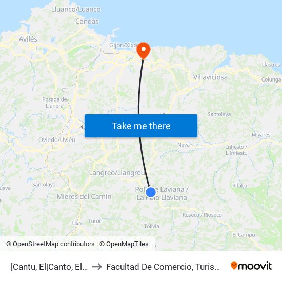 [Cantu, El|Canto, El]  El Cantu [Cta 06099] to Facultad De Comercio, Turismo Y Ciencias Sociales Jovellanos map