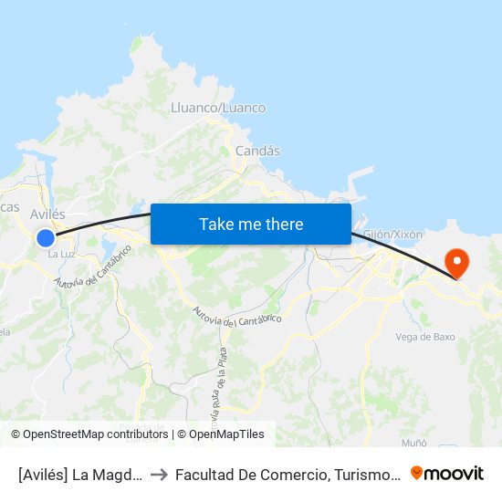 [Avilés]  La Magdalena [Cta 06102] to Facultad De Comercio, Turismo Y Ciencias Sociales Jovellanos map