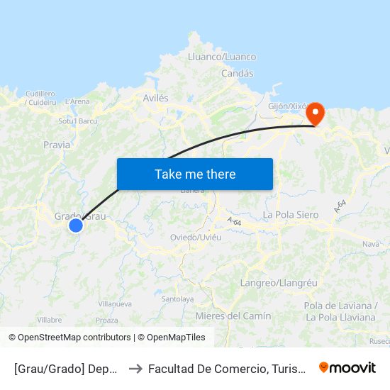 [Grau/Grado]  Deportes Avda [Cta 06105] to Facultad De Comercio, Turismo Y Ciencias Sociales Jovellanos map