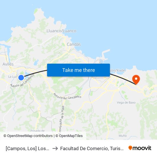 [Campos, Los]  Los Campos 2 [Cta 06110] to Facultad De Comercio, Turismo Y Ciencias Sociales Jovellanos map